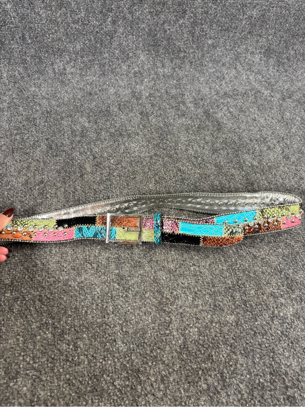 Guess Multicolor Turquoise Pink Orange Brown Studded Belt